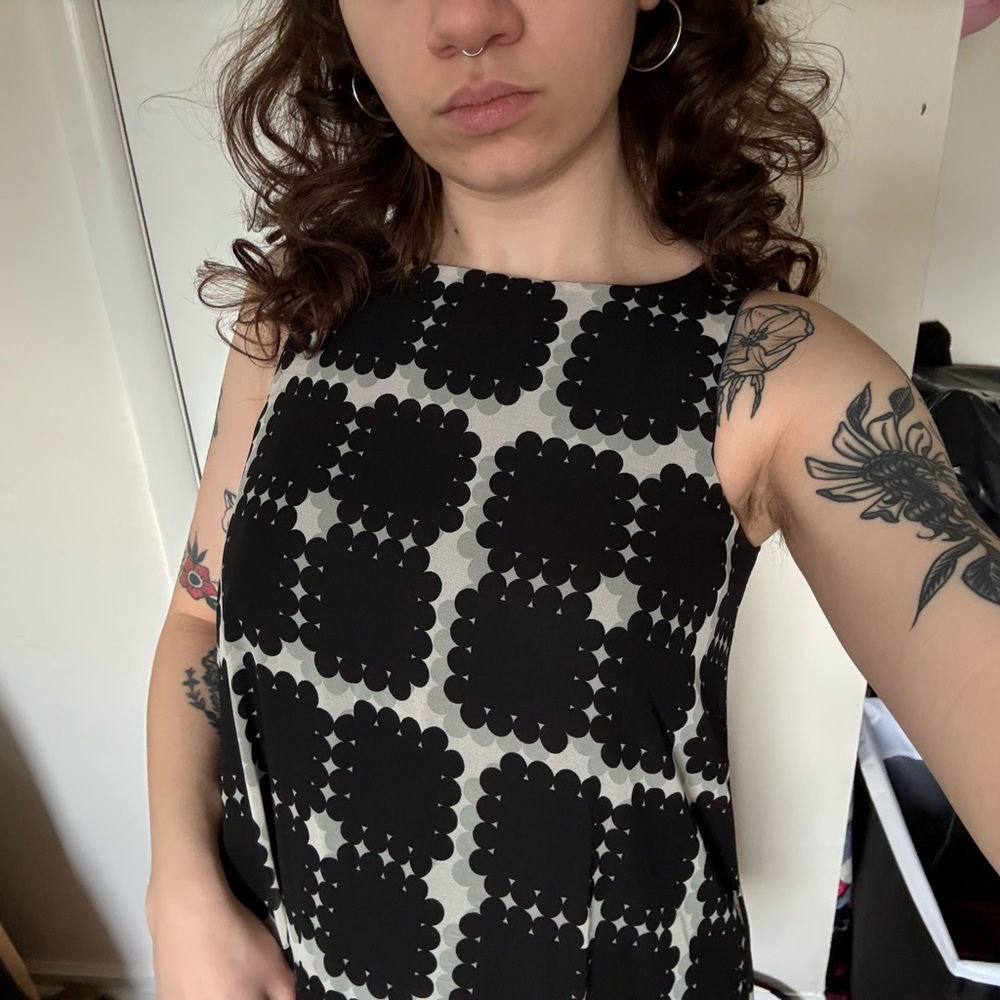 Max Studio Black and White Square Print Sleeveless Dress